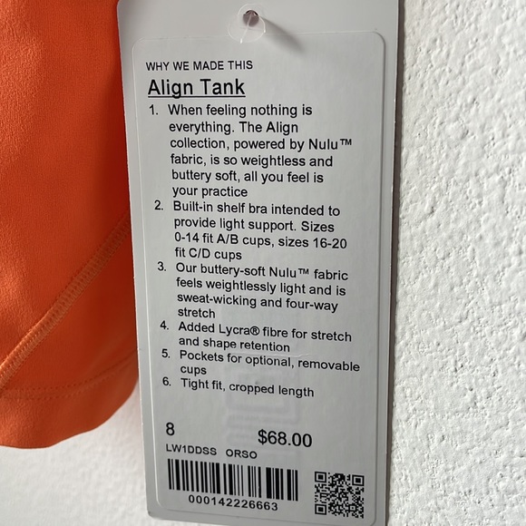 NWT Lululemon Align Tank Top Orange Soda Size 8 - Picture 4 of 9